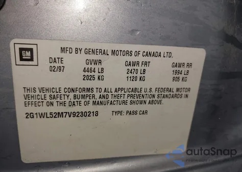 1997 Chevrolet Lumina Ls z USA, uszkodzony, nr VIN 2G1WL52M7V9230218